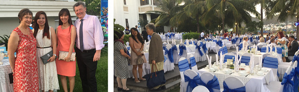 Above Left: Dianne, Thao, Tram & Peter after arriving at reception.
Above Right: Reception area before all guests.