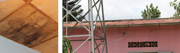 The ceiling inside the children's room & the rusted roof on the main building.