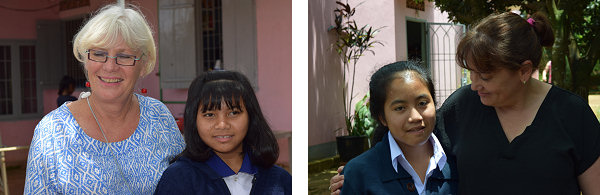 Above Left: Sue Coward with her sponsored child Lin-Na.
Above Right: Loretta Baker with her sponsored child K'Dan.