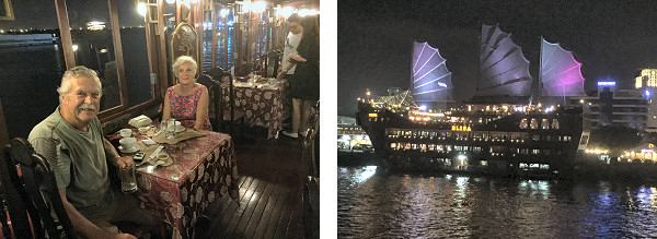 Above Left: Bruce & Sue, table for two (the Saigon River in the background)
Above Right: A typical Junk floating restaurant