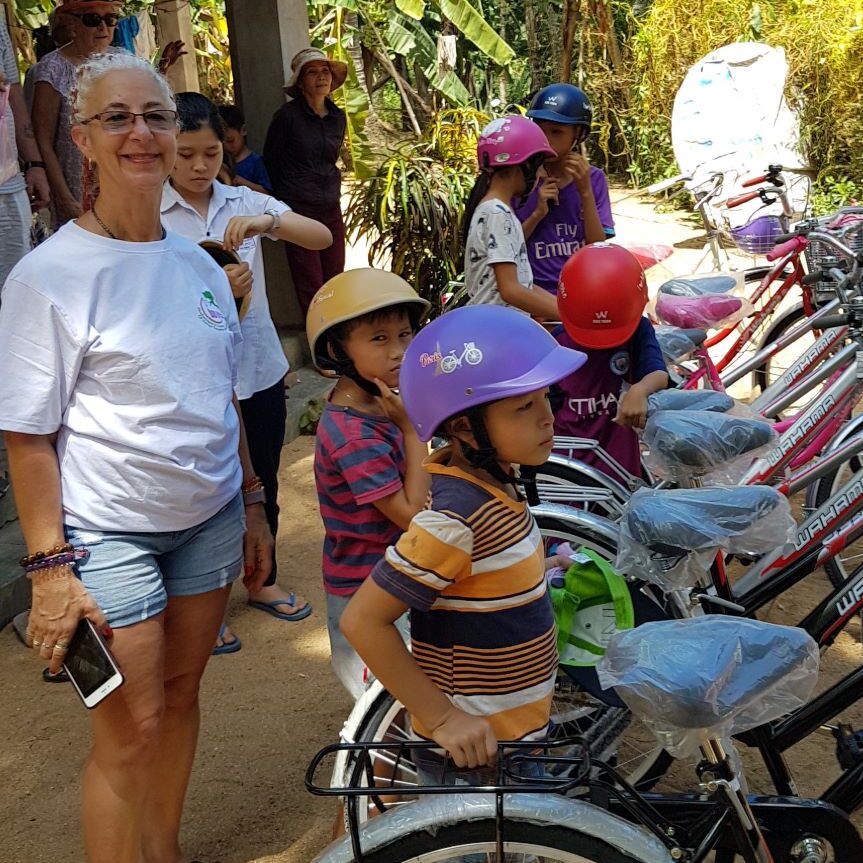Debbie with children's new bikes